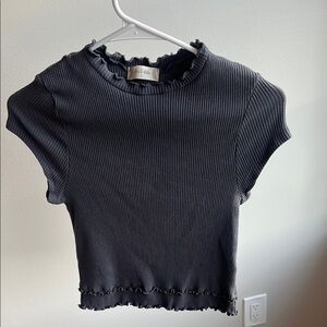 Altar'd State Dark Grey Ribbed Tee with Ruffled Edges
